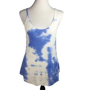 Women's Blue/White Scoop Neck Straps Sleeve Tie Dry Tank Top Size Small